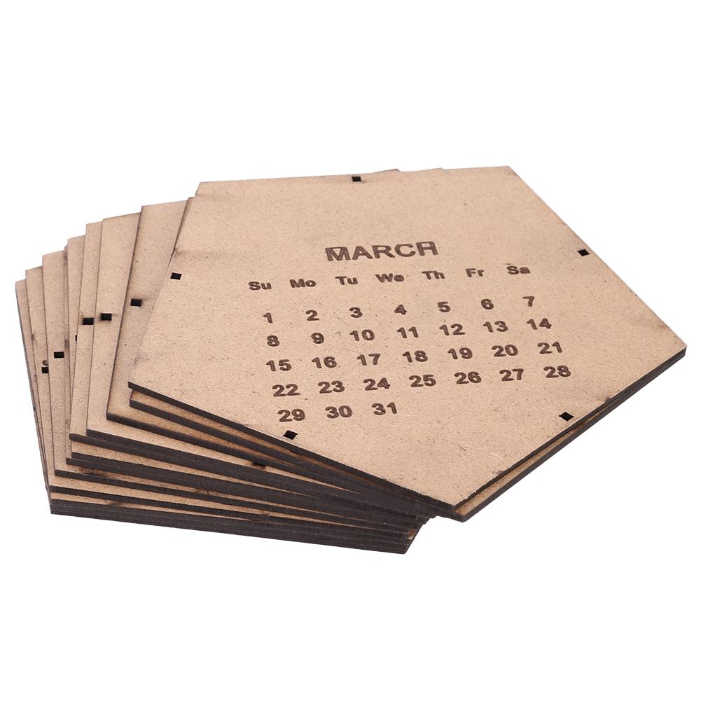 2020 Unique DIY Wood Calendar Geometric Three Dimensional Desk Calendar Home Office Ornament