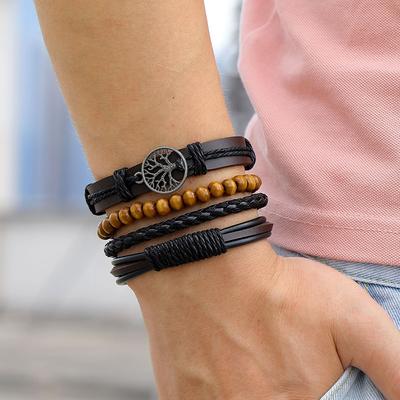 Y2K אלגנטי אופנה צמיד עור רב שכבתי צמיד חרוזים בציר תכשיטים לשני המינים