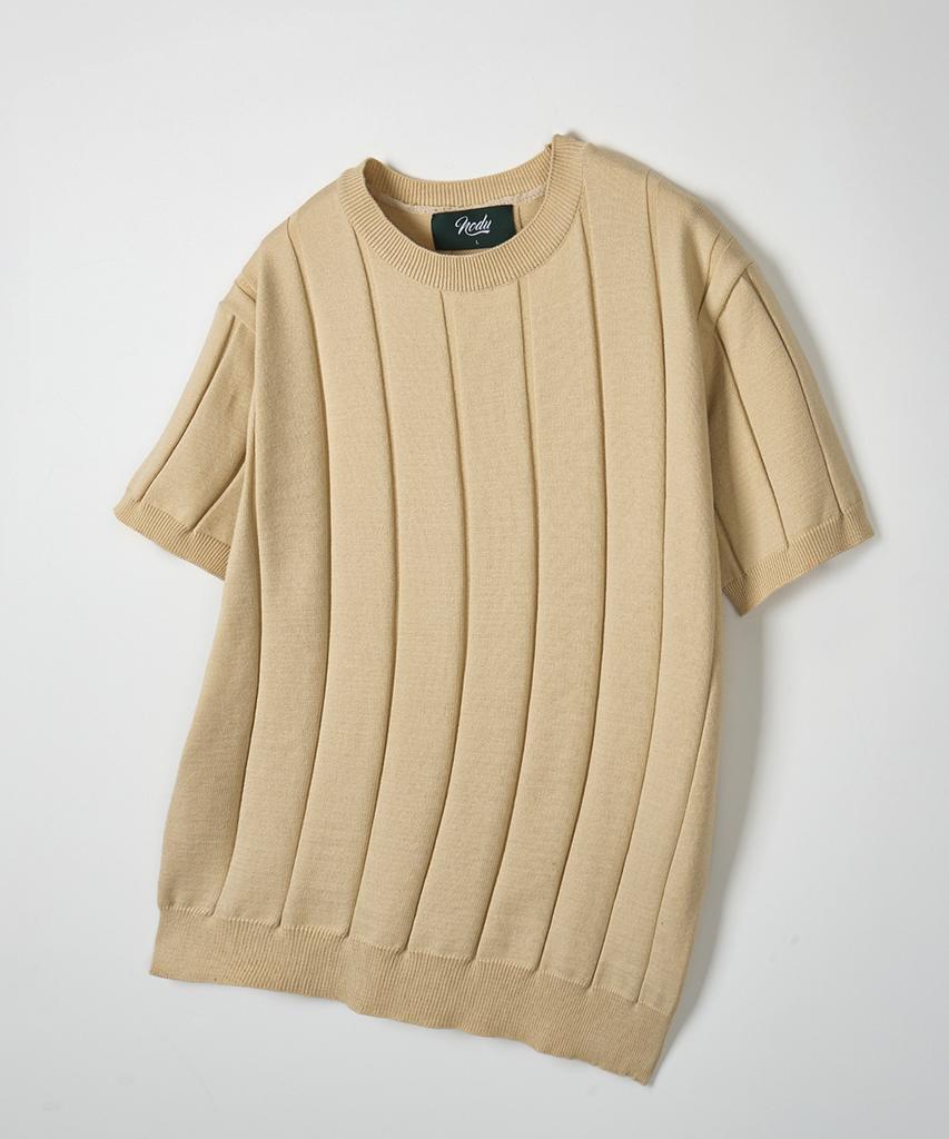 NODU Round Ribbed Short Sleeve Knit [Beige]