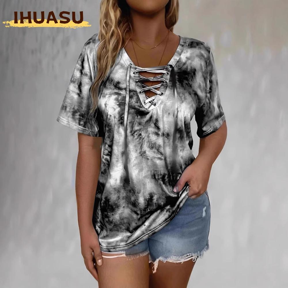 IHUASU Moda Donna Casual Manica Corta Scollo a V Bluse e Camicie