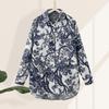 Damen Blumenprint Hemd Stehkragen 3/4 Ärmel Knopfleiste Locker Tunika Top