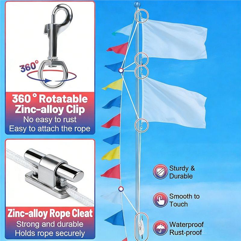 Fresh Flag Rope And Clips Kit - 50Ft Flag Pole Rope Halyard With Cleat Hook & 4 Pcs Swivel Snap Clips For Flagpoles Up To 25Ft