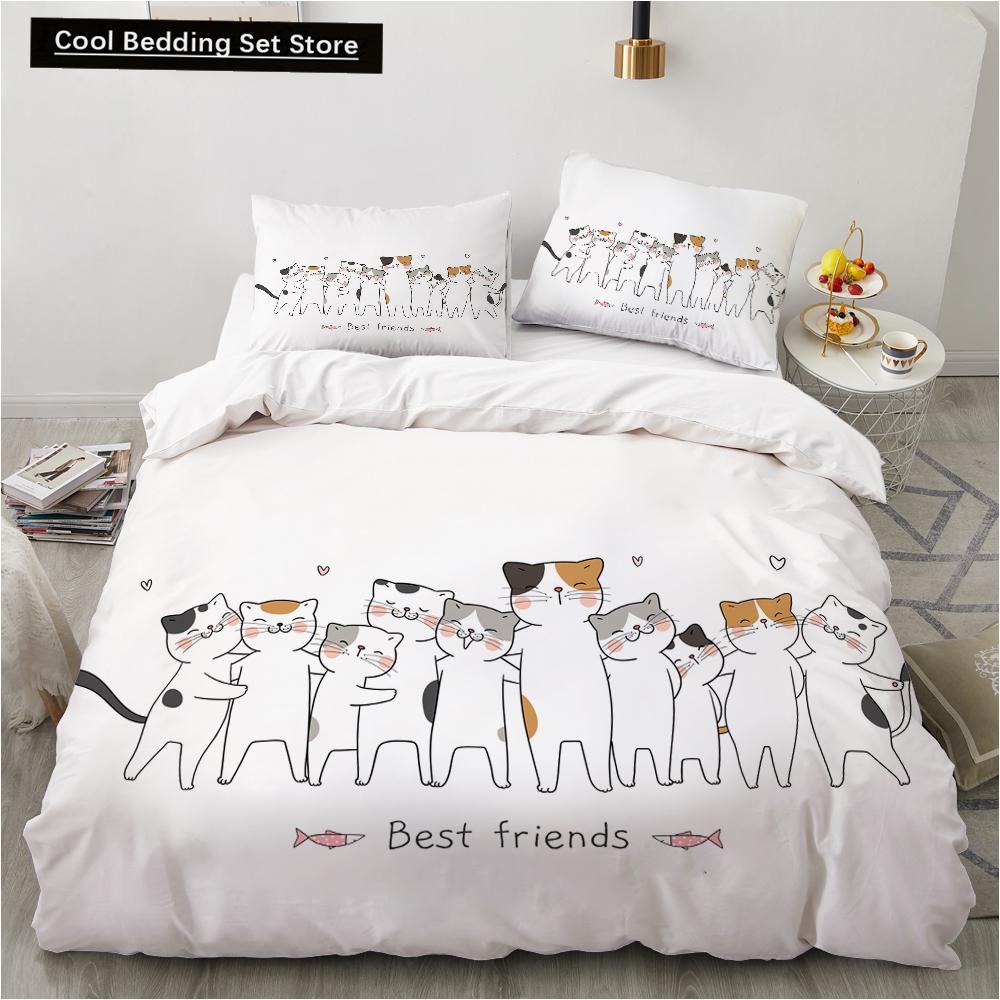 Animal Kitty King Queen Duvet Cover Lovely Pet Cat bedding set Cartoon Quilt Cover 2/3pcs Colorful Polyester Comforter Cover
