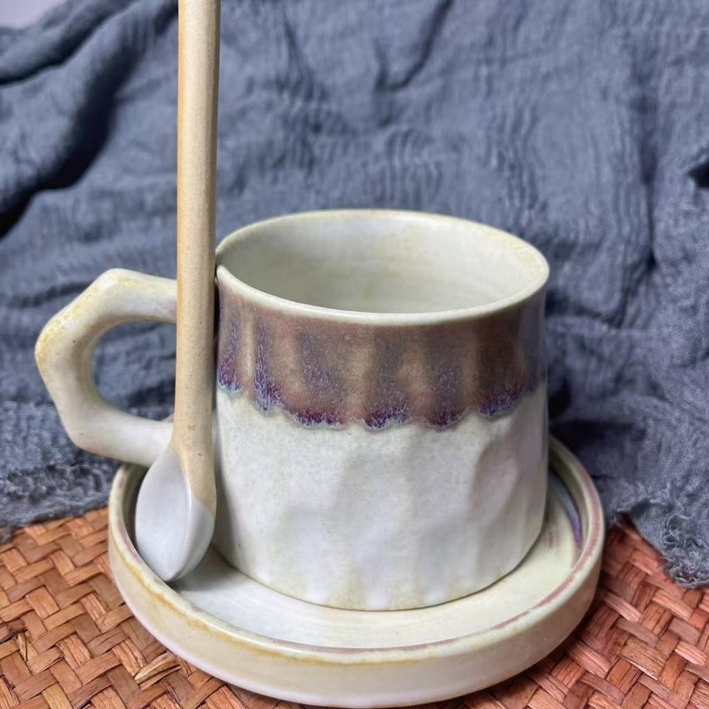 Vintage Ceramic Coffee Cup and Saucer Set Kiln Turner Craftsmanship Mug Stoneware Mug Home Restaurant Water Cup