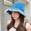 Raw Edge Washed Denim Hat Tassel Edge Sun Protection Hat New Bucket Hat  Spring Season