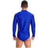 Mens Figure Skating Latin Dance Bodysuit V Neck Long Sleeve Sparkling Rhinestones Stage Performance Leotard