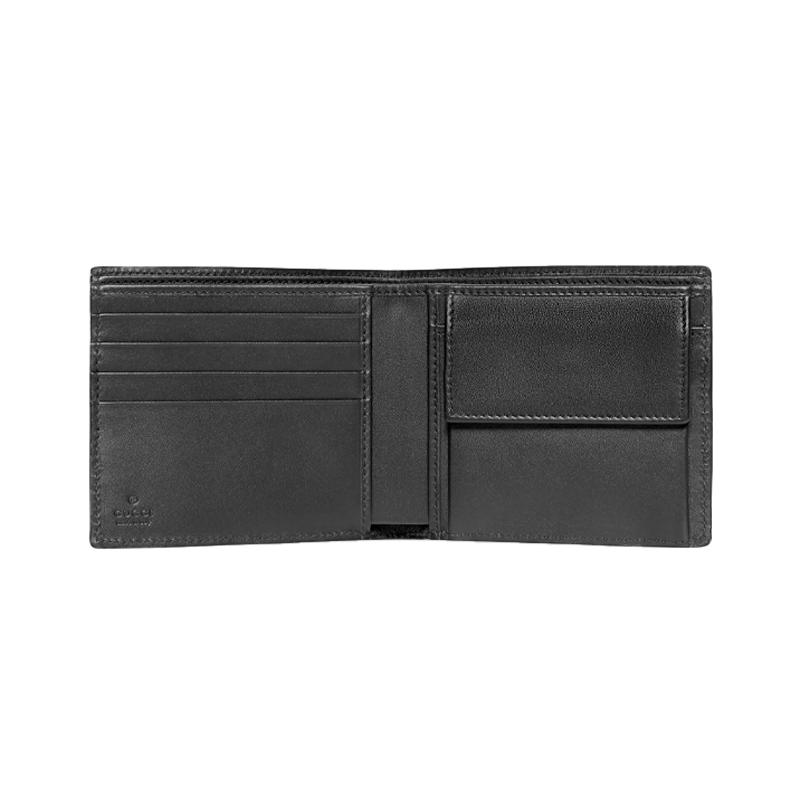 Gucci Silver label Double G Presbyopia Logo embossed Leather with coin bag Short bi-fold wallet wallet Men's Black Classic recommendation