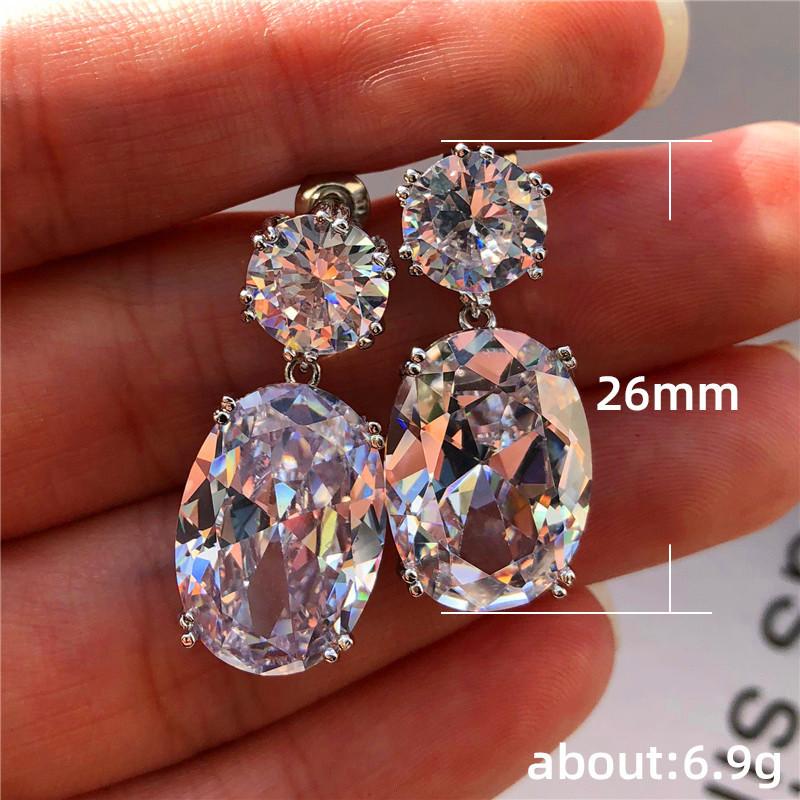 Dámské náušnice Sterling Big Oval CZ Elegantní dámské doplňky Brilantní náušnice s kubickými zirkony Trendy šperky