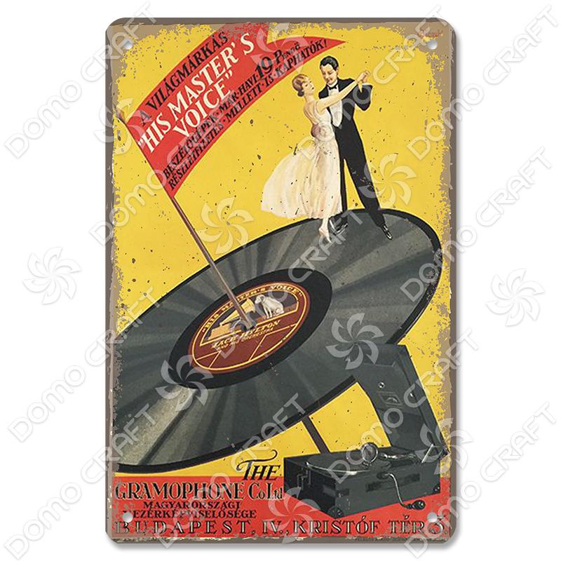 Retro Plakat Muzyczny Metalowe Tabliczki Blaszane Płyta Winylowa Fonograf Metalowa Plakietka Dekoracja Ścienna Vintage do Kawiarni Baru Pubu Salonu Domu