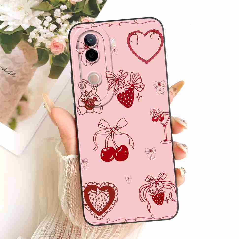 For vivo V40e 5G Case Cute Cat Cream Flower Silicone Back Cover For Vivo V 40e VIVO V40E 5G V2403 Phone Cases Bumper Fundas