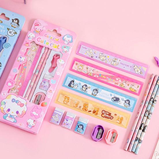6Pcs Student Stationery Gift Set with Cute Packaging Cartoon Pencil Kit for Kids Elementary School Supplies Classroom Prize Birthday Favor