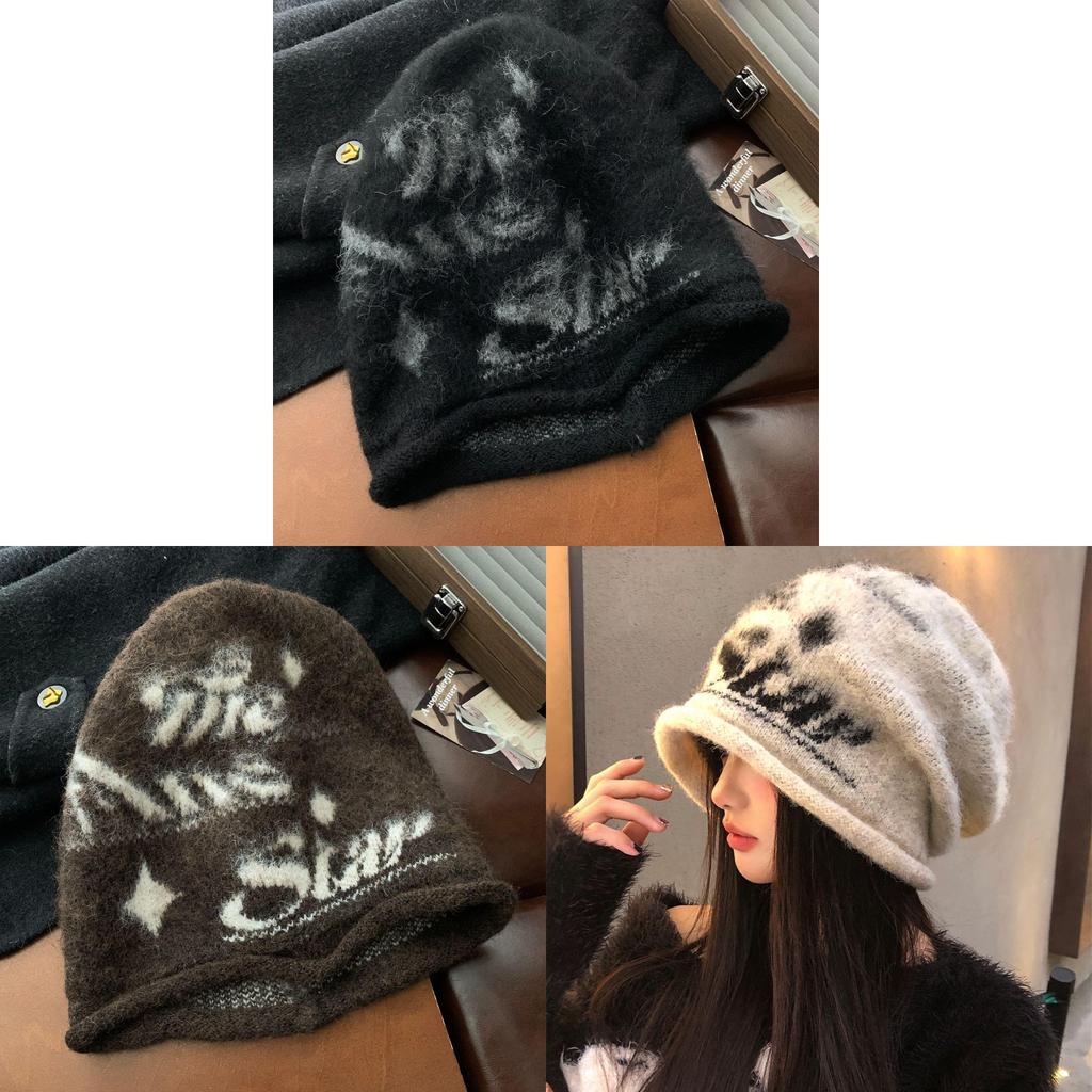 Wool Blend Knit Hat With Letter Print For Winter Warmth And Casual Style