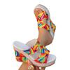New Summer Colorful Print Wedge Fashion Platform Peep‑Toe High‑Heel Beach Casual Vacation Slide Slippers