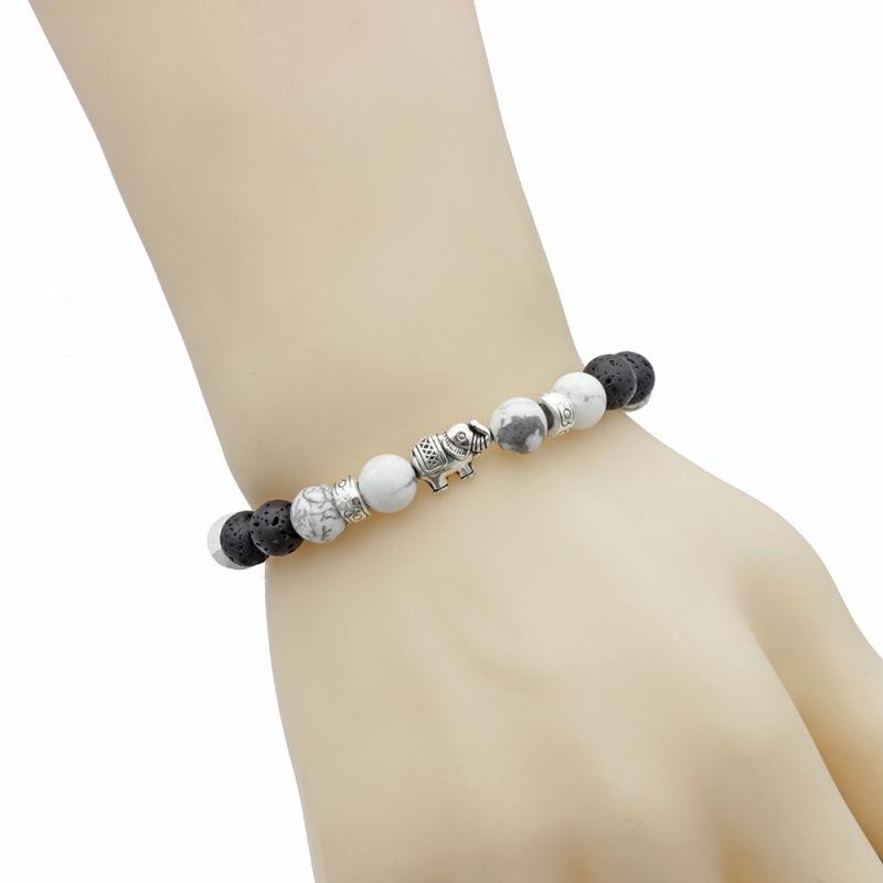 White Turquoise Elephant Bracelet - 8mm Jewelry Accessory
