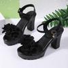 2025 Letnie Sandały na Wysokim Obcasie Damskie Gladiator Odkryte Palce Seksowne Peep Toe Grube Obcasy Buty na Platformie Modne Kwiatowe Damskie Sandały