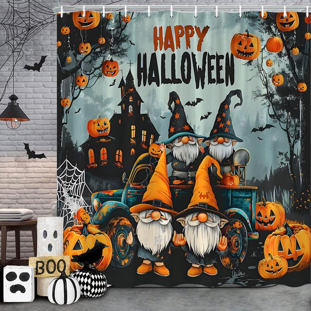 Happy Halloween Shower Curtain Pumpkin Elf Bohemian Butterfly Black Cat Bat Eagle Skull Polyester Shower Curtains Bathroom Dec
