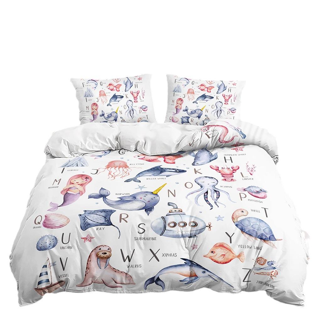 Three-Piece Mermaid Dolphin Seal Quilt Set Two-Piece Bedding Set