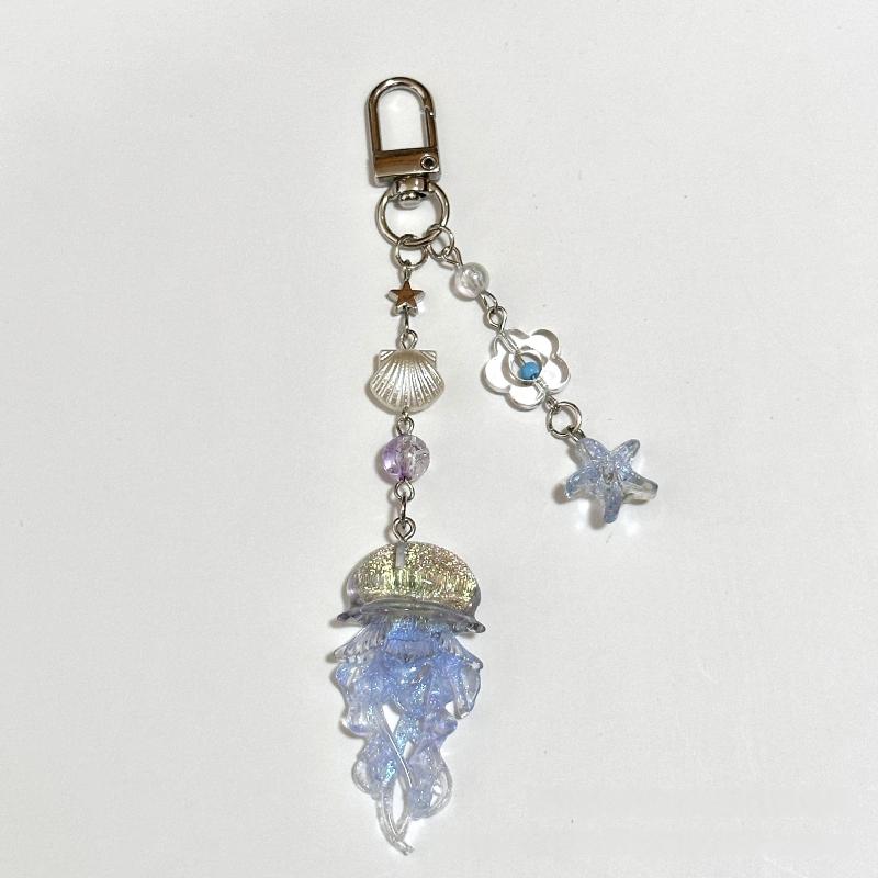 Creative Jelly Color Jellyfish Star Keychain Y2K Beaded Pendant Phone Chain Car Keyring Bag Hanging Decoration Ornament Gifts