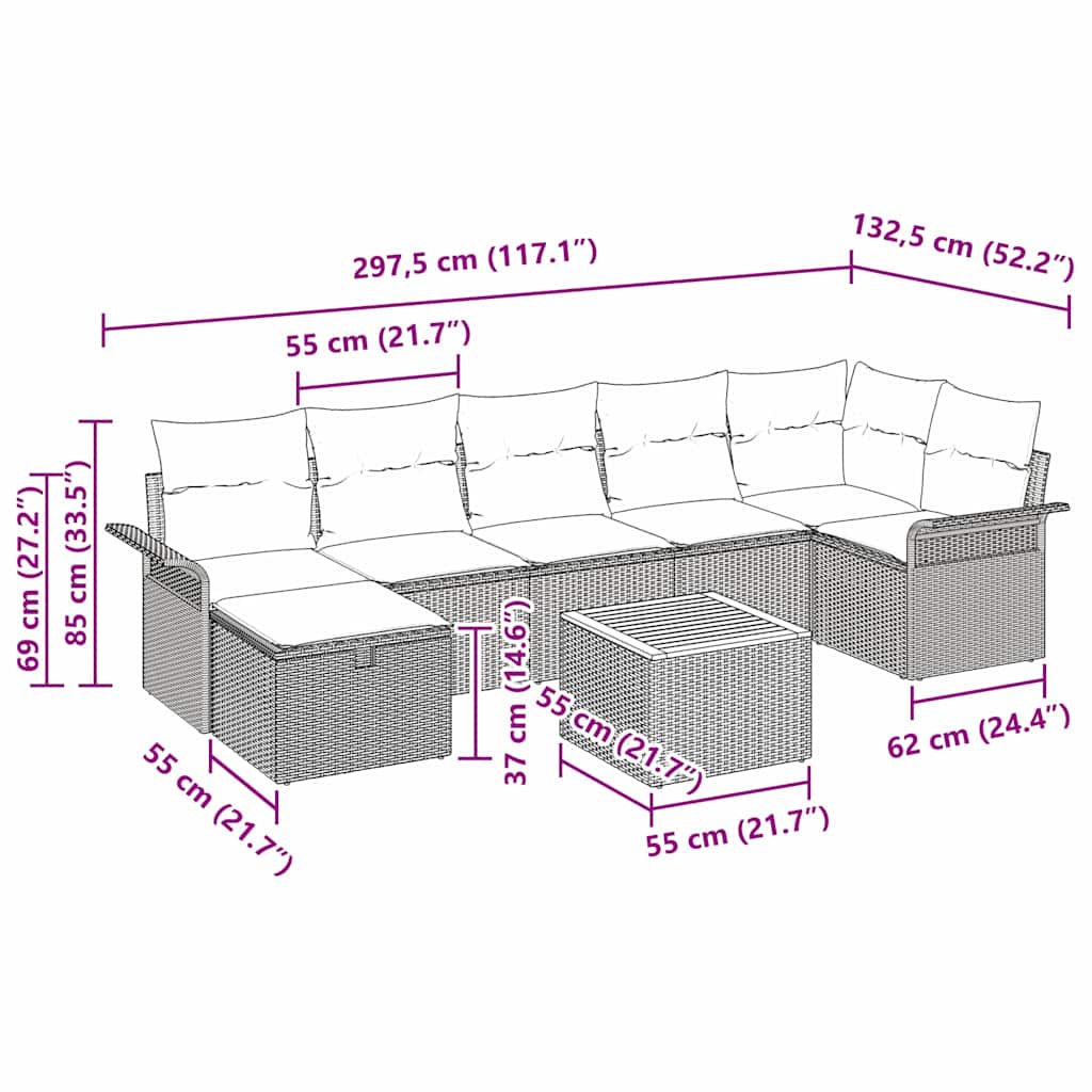 Garden Sofa Set with Cushions 8 pcs Black Poly Rattan