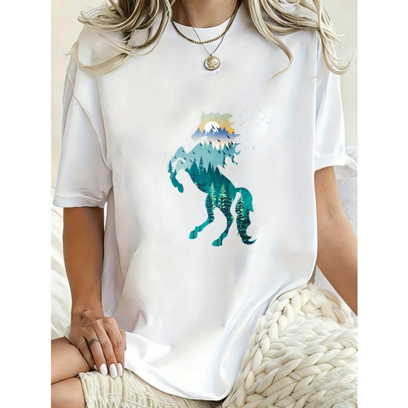 Oversized T Shirt Black Mountain Landscape Print For Casual Wear
