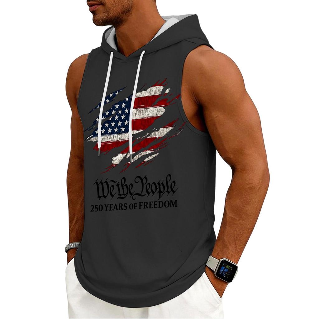 Men's Tank Top Gym Sleeveless Hoodie Shirt Washed Sports Muscle Shirts Fitness Vest With Hood