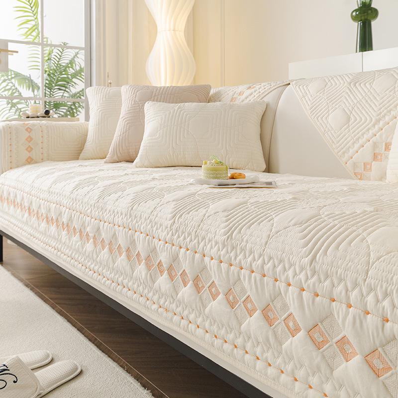 Solid Color Sofa Covers Universal for Seasons Washed Cotton Couch Cover Embroidery Pillowcase Couches Cushion for Living Room