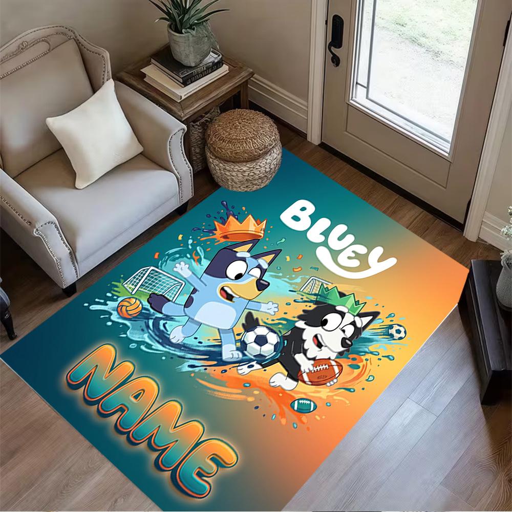 Bluey Sports Adventure Personalized Text Floor Mat Perfect for Decorate room Study room Balcony Playrooms Antislip Carpet Decorate Offices