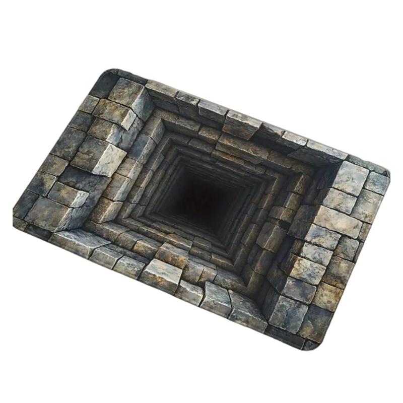3D Optical Illusion Rug Nonslip Floor Mat for Indoor and Outdoor Use Cave Stone Visual Illusion Doormat for Living Room