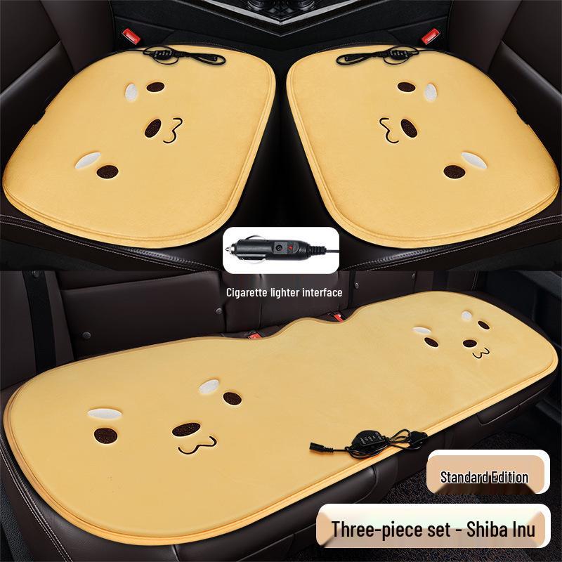 Cartoon Doll Style Heated Car Seat Cushion Set - Three Pieces for Winter Comfort