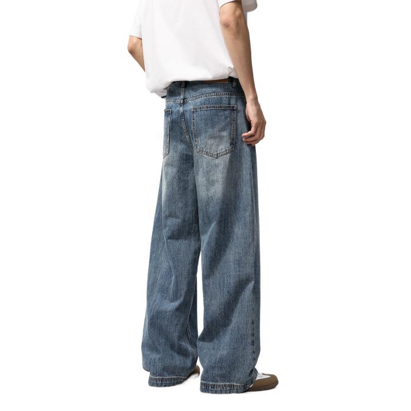 Spring Retro Washing Straight Jeans Men's American Wide-leg Trousers