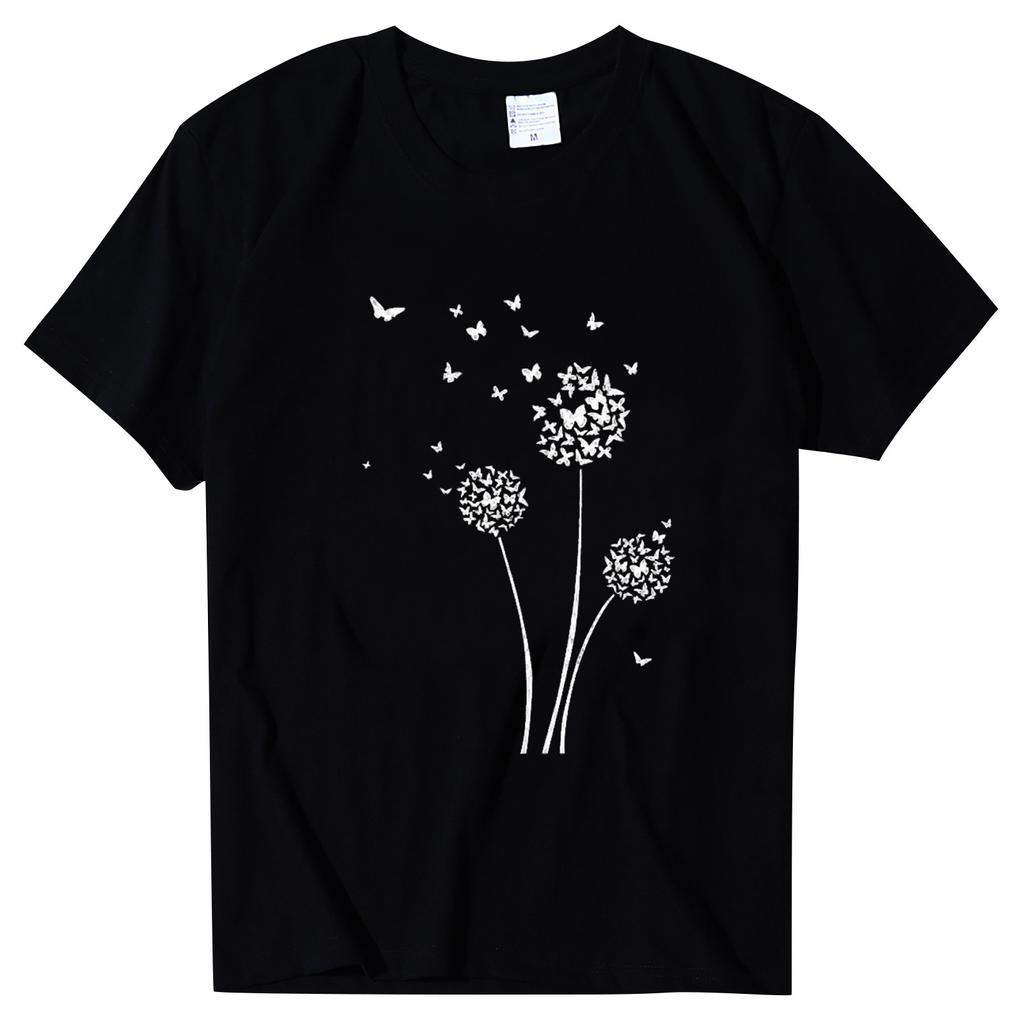 Women Fashion Casual Tops Printed Short Sleeve Shirts Round Neck Pullover T Shirts