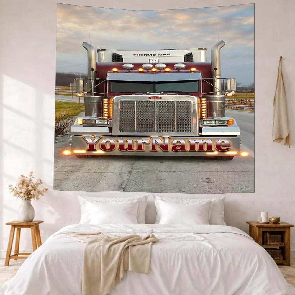Peterbilt Heavy Trucks Custom Your Name Wall Decor Tapestry Art For Pet Memorial Birthdaywedding Party Backdrop Family Gift