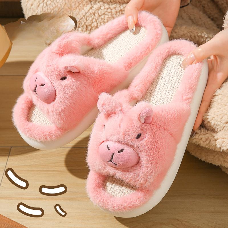 

Женские тапочки капибары Милые мультяшные домашние тапочки Удобные тапочки на платформе Модные женские льняные домашние тапочки Весна Оптом 40-41 розовый