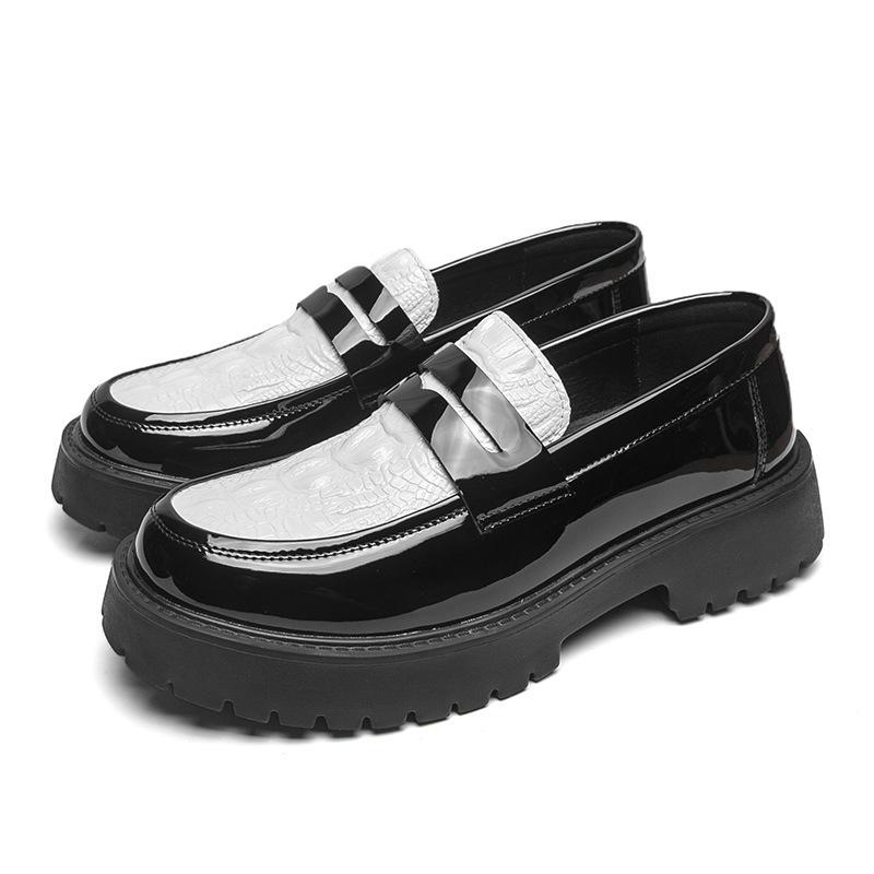 Men's Large Patent Leather Slip-On Loafers - Versatile Casual & Business Thick Sole Shoes