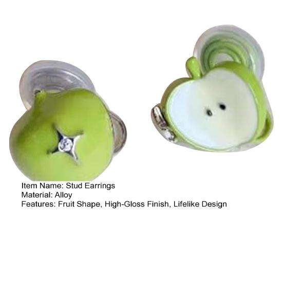 1 Pair Stud Earrings Green Fruit Design High Gloss Glaze Non-Fading Ear Studs Lightweight Girl Earrings Fruit Jewelry
