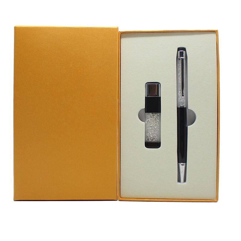 Corporate Gift Set Luxury Promotional Usb Flash Drive Gift Box Pen Set Crystal Pendrive Touch Screens Stylus Pen (Black,crystal&128 GB) чёрный