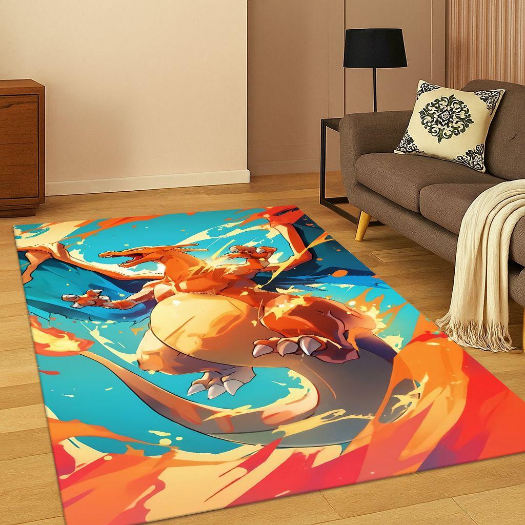 Pokemon Charizard Pikachu Cartoon Child Carpet Rug for Playroom Living Room Bedroom Doormat Decor,Kid Non-slip Game Mat Gift