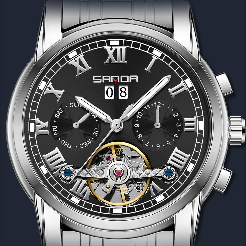 SANDA New Arrival Men's Fully Automatic Mechanical Steel Band Quartz Watch Fashion Calendar Skeleton Men's Watch