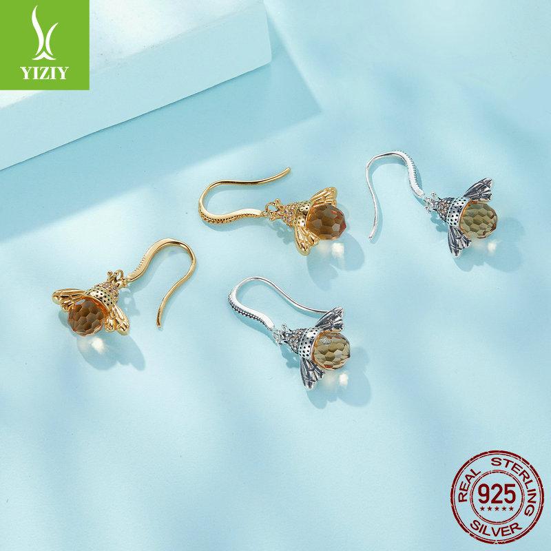 Cute Little Bee S925 Sterling Silver Earrings Female Personality Animal Zircon Crystal Stud Earrings Sce149