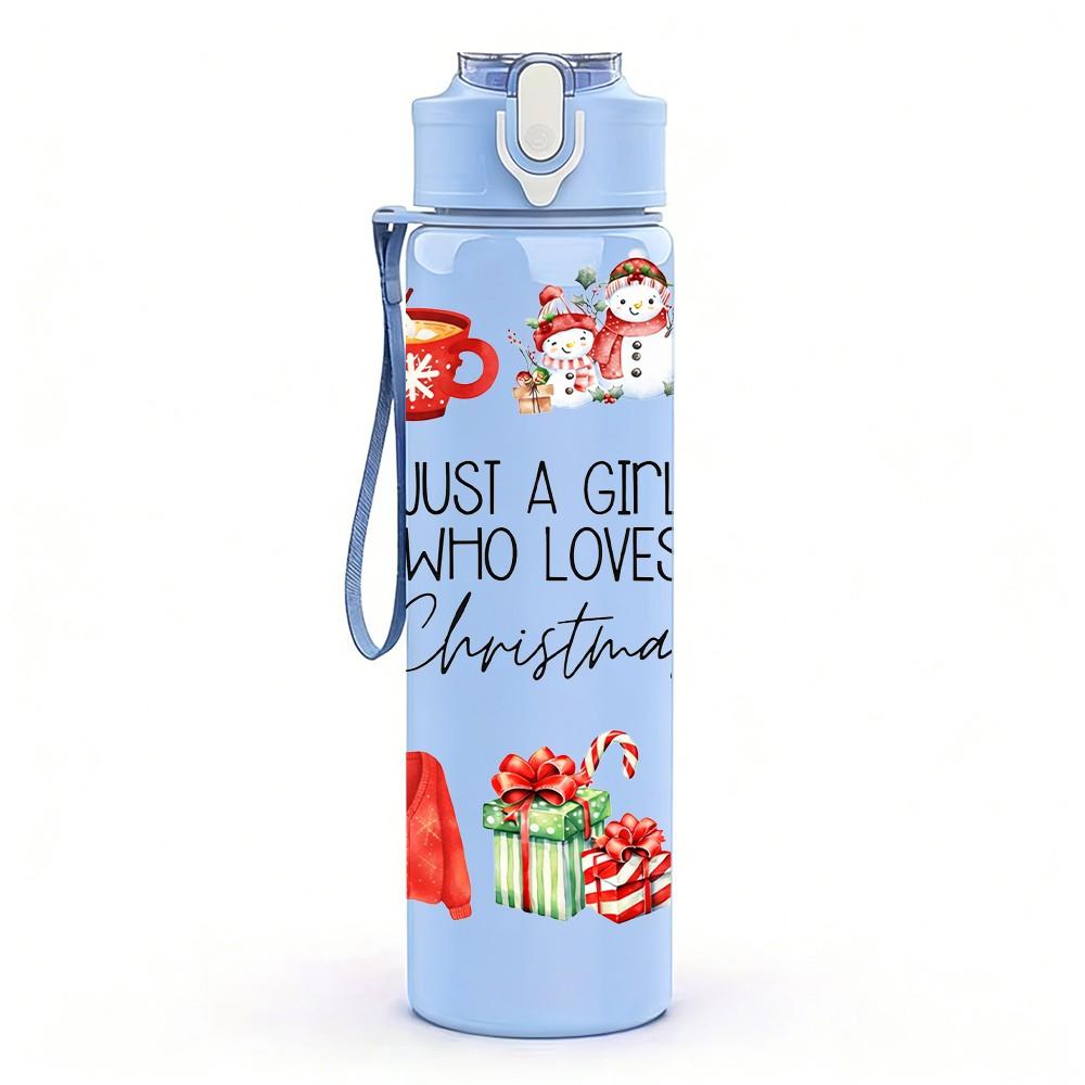 1PC Christmas Gingerbread House Pattern 750ml Color Plastic Sports Water Bottle Leakproof Flip Straw Lid Suitable for Sports Office Home Use