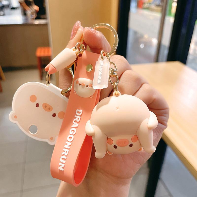 Authentic Cute Piggy Plush Doll Keychain Adorable Pvc Key Ring For Cars Birthdays