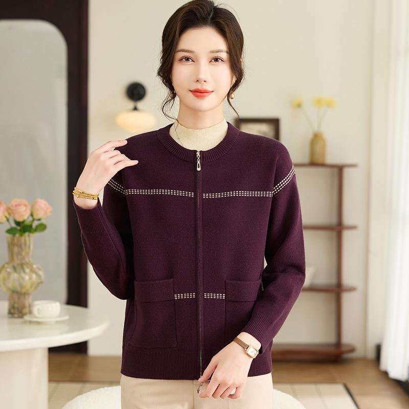 

Stylish Zipper Cardigan Sweater for Middle-aged & Elderly Women - 2026 New Spring Fashion 4XL (160-170 jin) фиолетовый