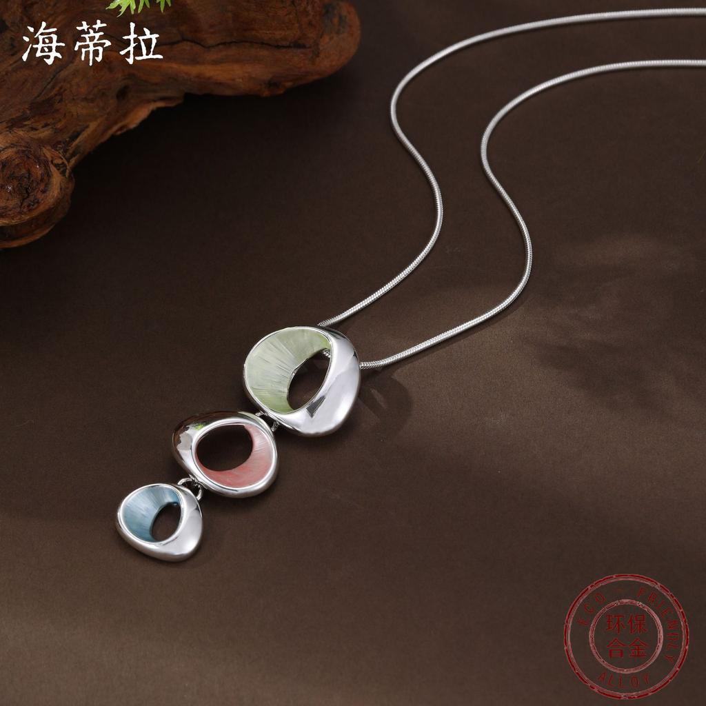 New enamel color hollow ring small pendant women's simple fashion high sense irregular ring necklace