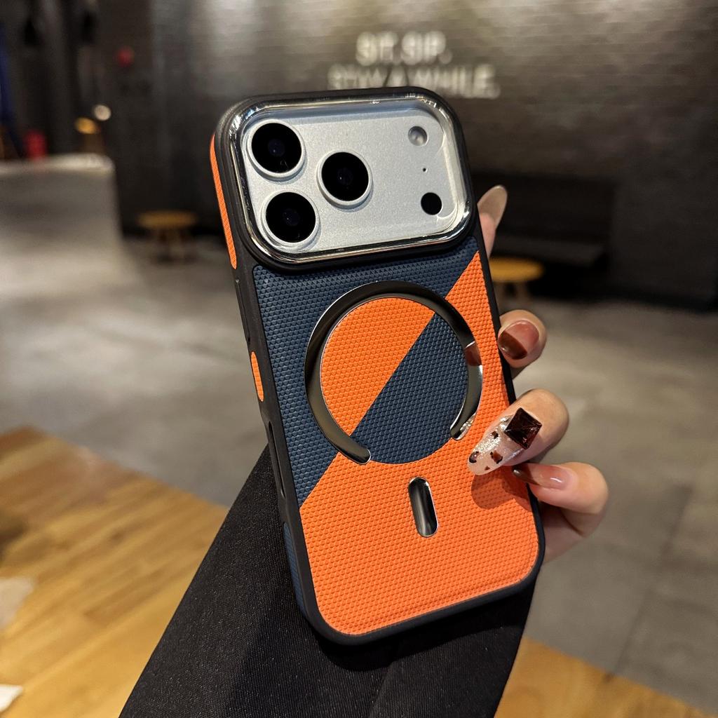 For Magsafe Plating Lens Protection Phone Case for IPhone 17 Pro 16 15 14 13 12 Pro Max Color Collision Leather Magnetic Cover