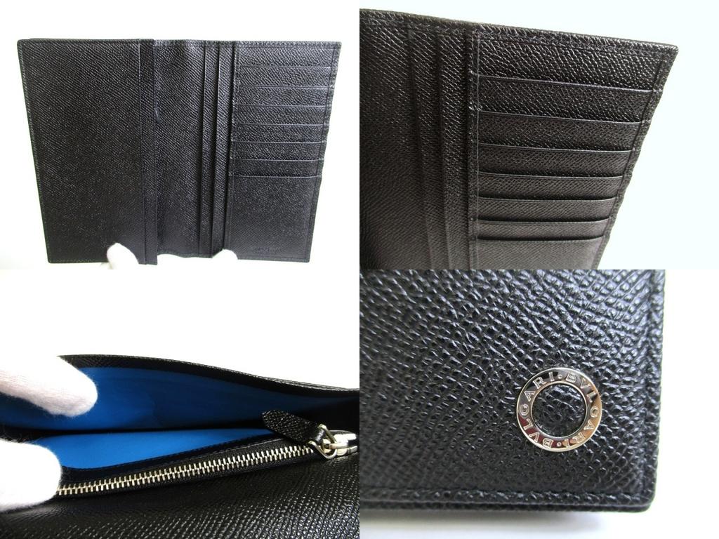 Authentic BVLGARI Man Black Leather Flap BIfold Long Wallet #a897  Refurbished