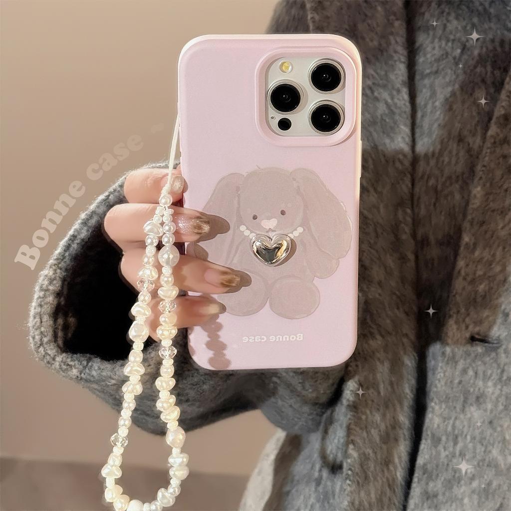 Three dimensional Pearl Necklace Rabbit Suitable for IPhone 17 Phone Case 15promax  Korean Style IPhone 16 Pendant 13 Soft