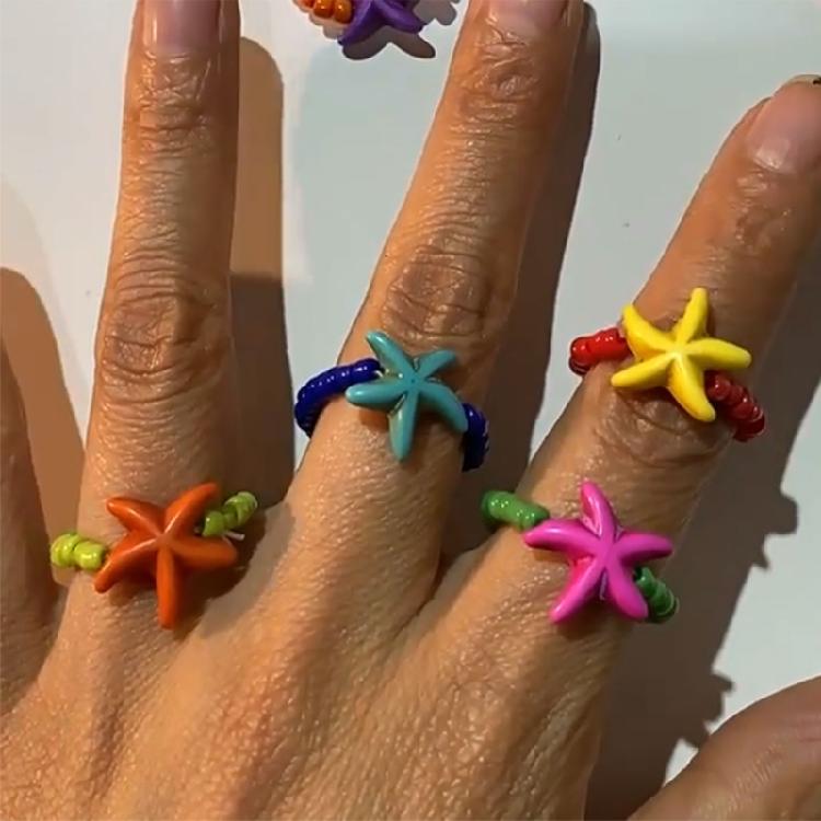 Rainbow Rice Bead Rings Handmade  Bead Stackable Rings Boho Jewelry Gift