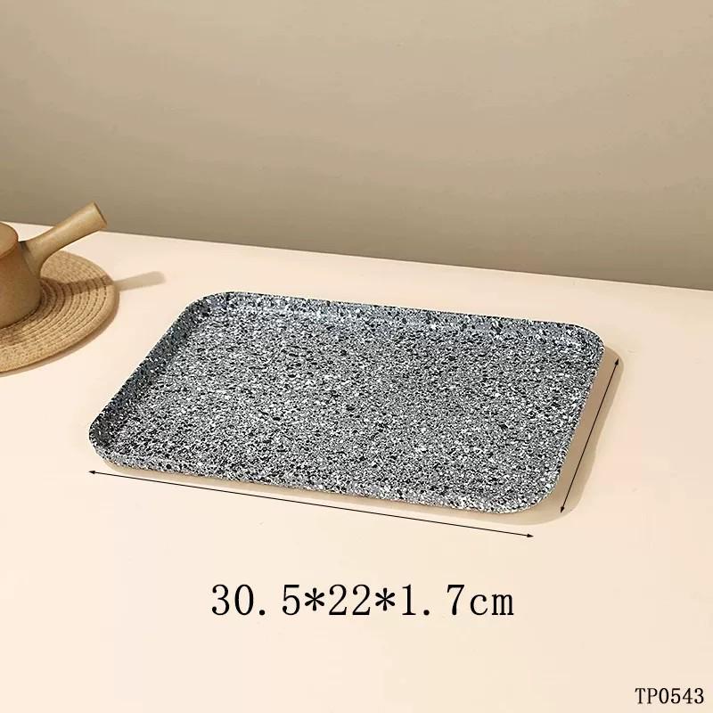 PP Wood Grain Plastic Serving Tray - Rectangular, Food Grade, Round Edges, Commercial Bread Plate.