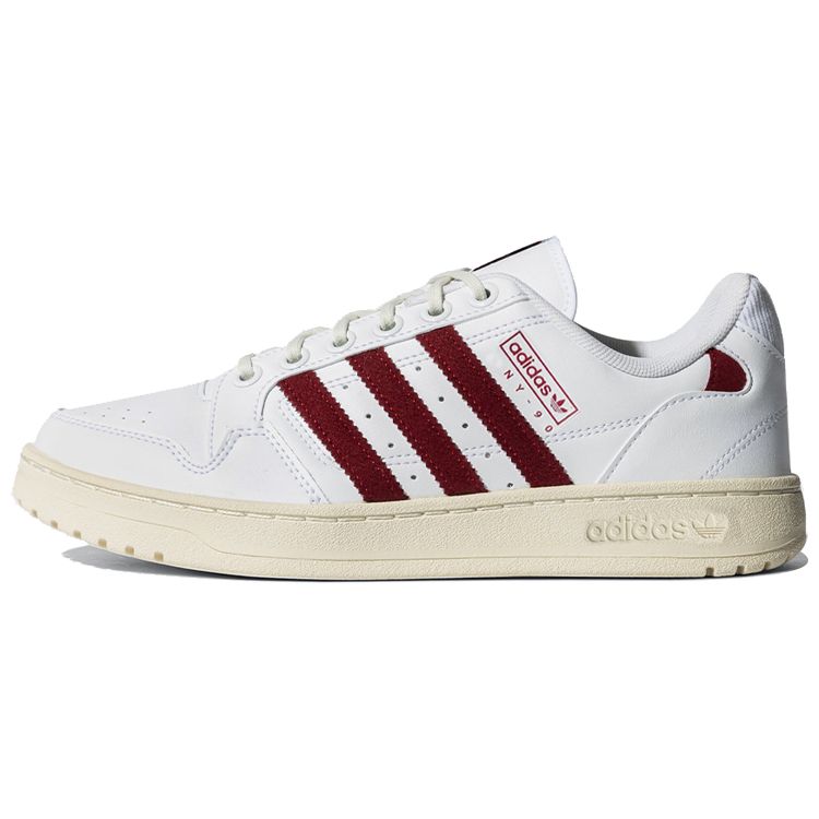 Adidas Originals NY 90 Stripes Leather Casual Slip Resistant Durable Low Top Skate Shoes Unisex Sneakers White Red HQ4271