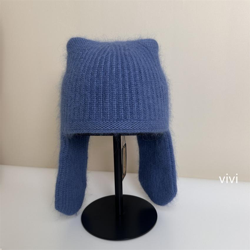 Atmospheric rabbit fur knitted wool hat women's new autumn and winter warm ear protection hat cold-proof bag head hat